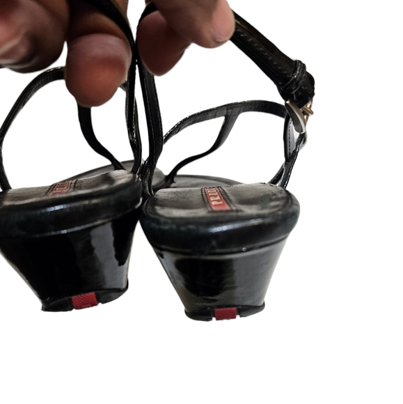 PRADA PATENT LEATHER THONG WEDGE SANDAL SIZE 36.5 - Picture 5 of 8